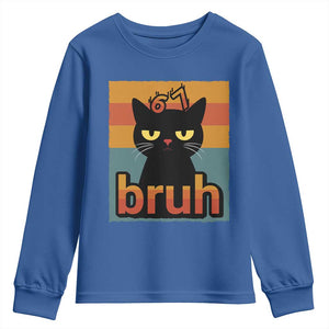 67 Six Seven Bruh Cat Meme Youth Sweatshirt Cute Black Cat Funny Saying TS14 Royal Blue Print Your Wear