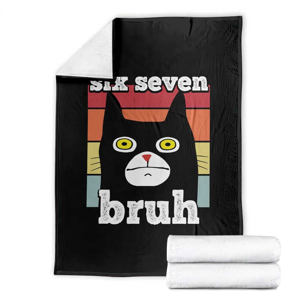 67 Bruh Meme Throw Blanket Funny Six Seven Black Cat TS14 Black Print Your Wear