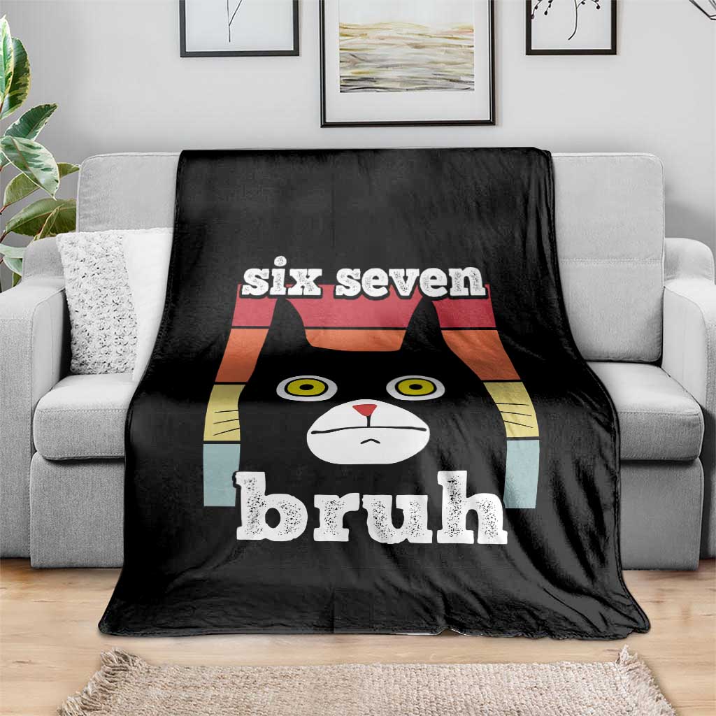67 Bruh Meme Throw Blanket Funny Six Seven Black Cat TS14 Print Your Wear