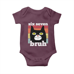 67 Bruh Meme Baby Onesie Funny Six Seven Black Cat TS14 Maroon Print Your Wear