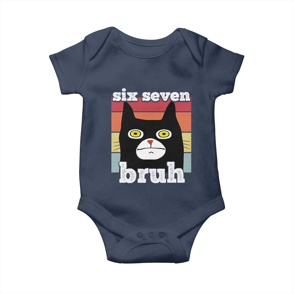 67 Bruh Meme Baby Onesie Funny Six Seven Black Cat TS14 Navy Print Your Wear
