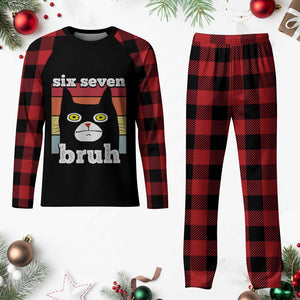 67 Bruh Meme Plaid Pajama Set Funny Six Seven Black Cat TS14 Buffalo Plaid Print Your Wear