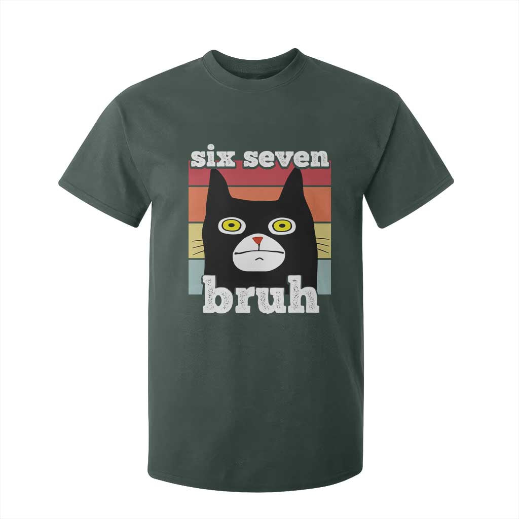 67 Bruh Meme T Shirt For Kid Funny Six Seven Black Cat TS14 Dark Forest Green Print Your Wear