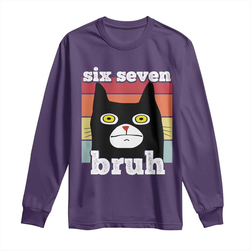 67 Bruh Meme Long Sleeve Shirt Funny Six Seven Black Cat TS14 Purple Print Your Wear