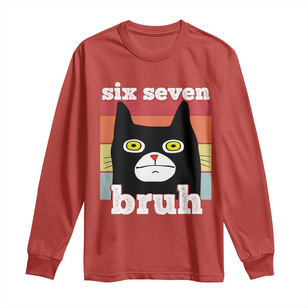 67 Bruh Meme Long Sleeve Shirt Funny Six Seven Black Cat TS14 Red Print Your Wear