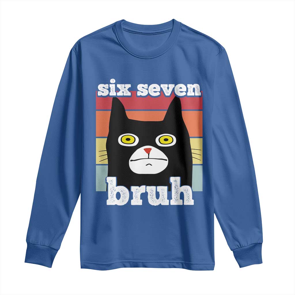 67 Bruh Meme Long Sleeve Shirt Funny Six Seven Black Cat TS14 Royal Blue Print Your Wear