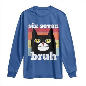 67 Bruh Meme Long Sleeve Shirt Funny Six Seven Black Cat TS14 Royal Blue Print Your Wear