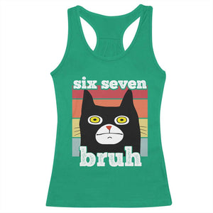 67 Bruh Meme Racerback Tank Top Funny Six Seven Black Cat TS14 Irish Green Print Your Wear