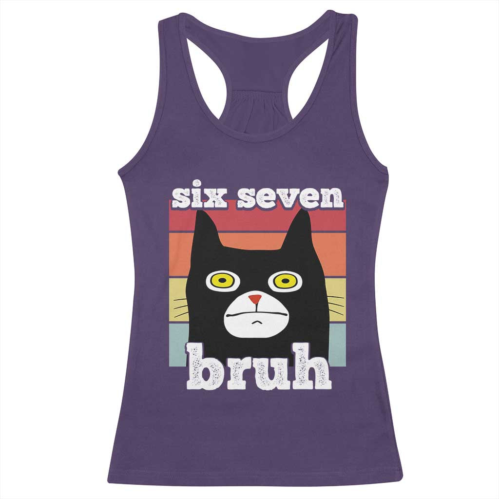 67 Bruh Meme Racerback Tank Top Funny Six Seven Black Cat TS14 Purple Print Your Wear
