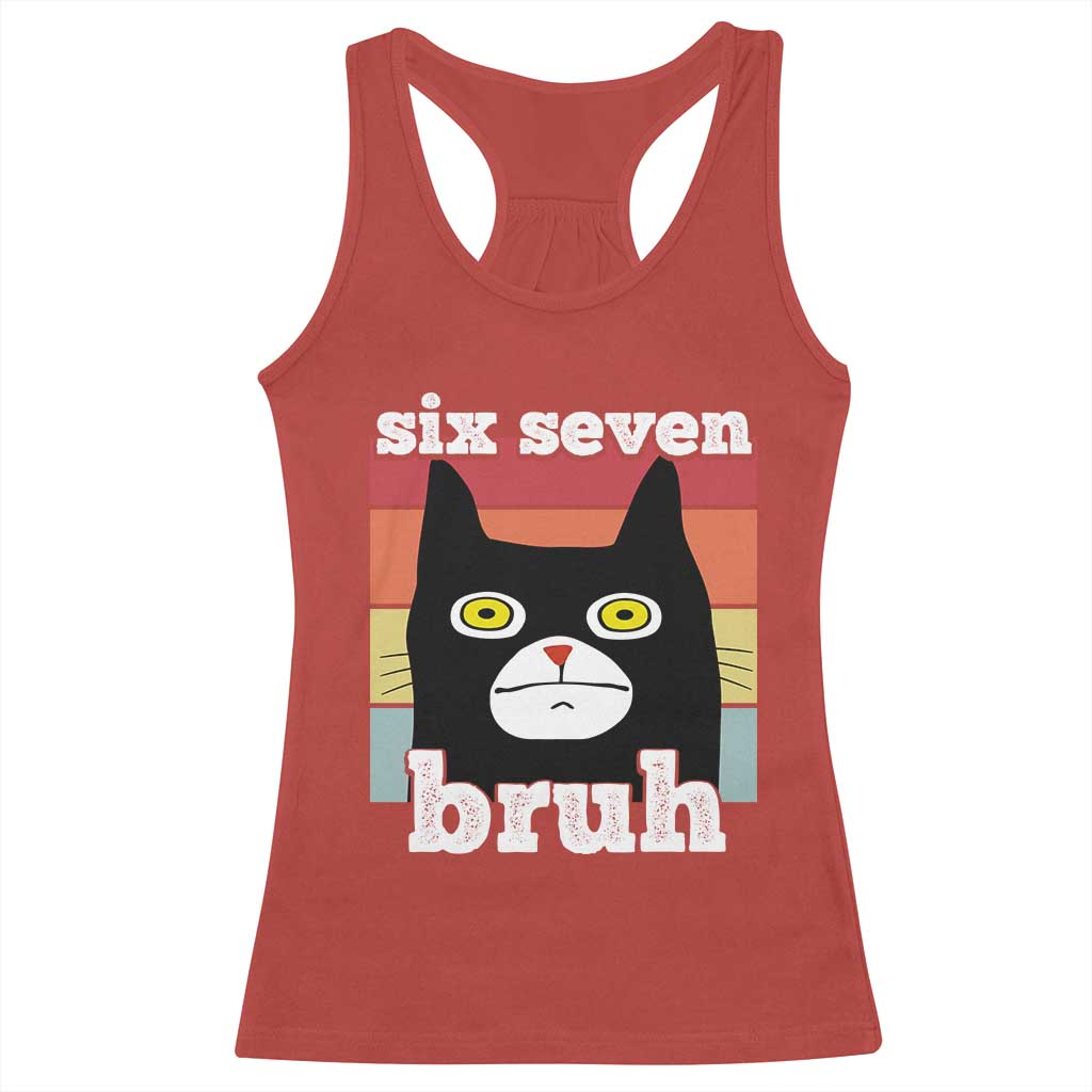 67 Bruh Meme Racerback Tank Top Funny Six Seven Black Cat TS14 Red Print Your Wear