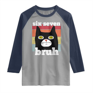 67 Bruh Meme Raglan Shirt Funny Six Seven Black Cat TS14 Sport Gray Navy Print Your Wear