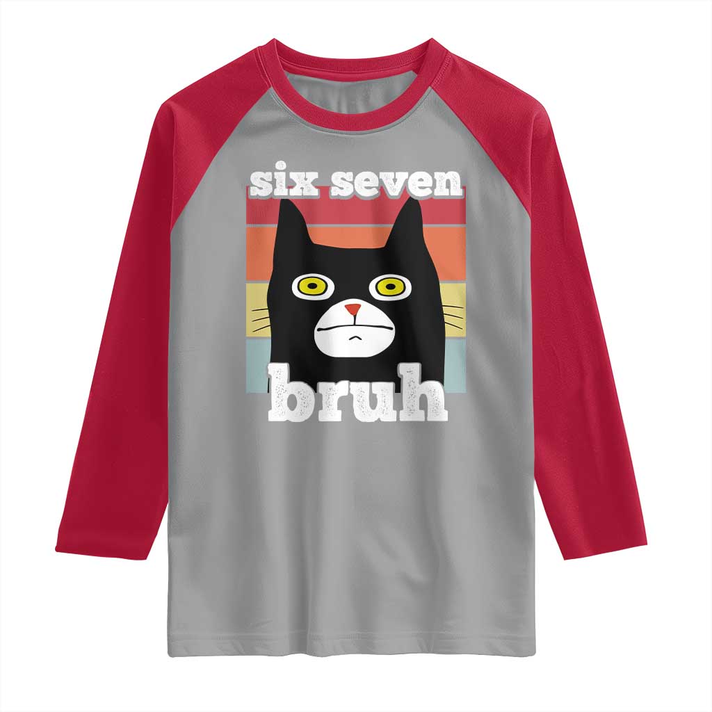 67 Bruh Meme Raglan Shirt Funny Six Seven Black Cat TS14 Sport Gray Red Print Your Wear