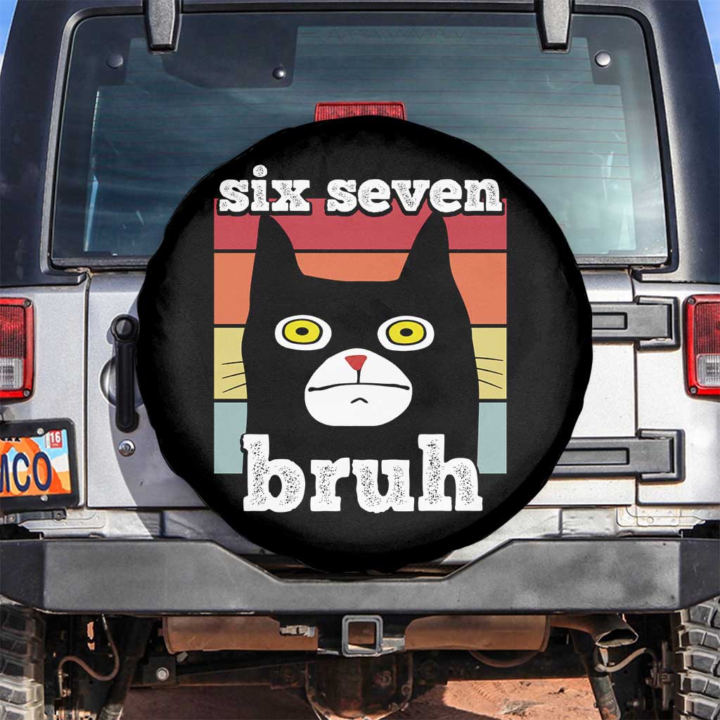 67 Bruh Meme Spare Tire Cover Funny Six Seven Black Cat TS14 No hole Black Print Your Wear