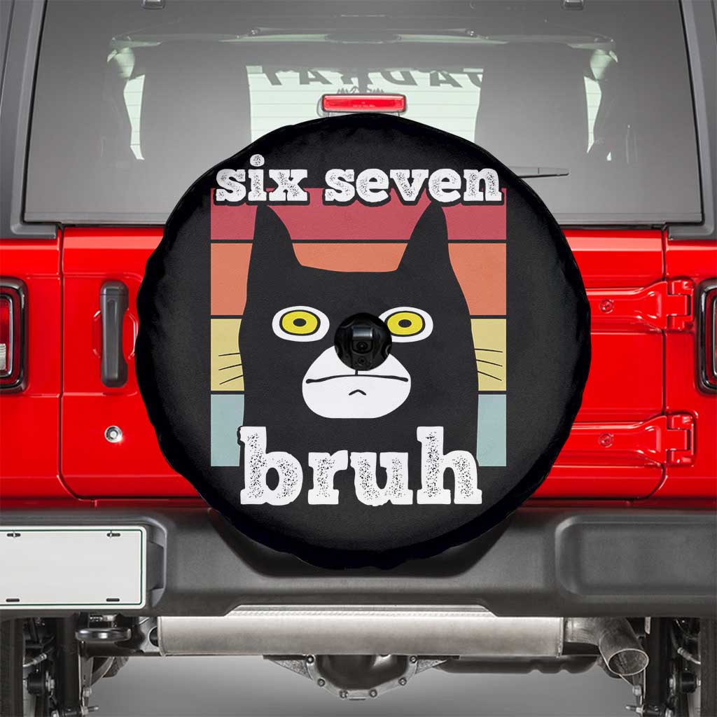 67 Bruh Meme Spare Tire Cover Funny Six Seven Black Cat TS14 Black Print Your Wear