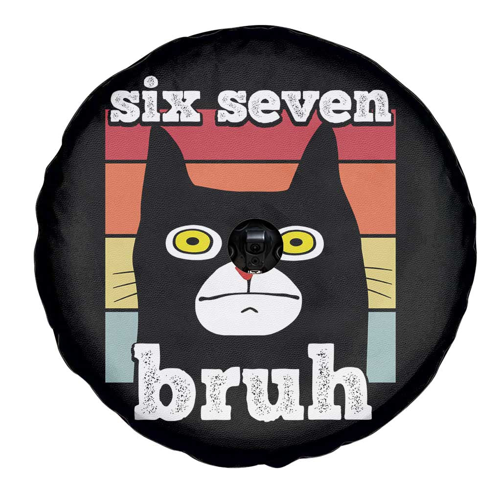 67 Bruh Meme Spare Tire Cover Funny Six Seven Black Cat TS14 Print Your Wear