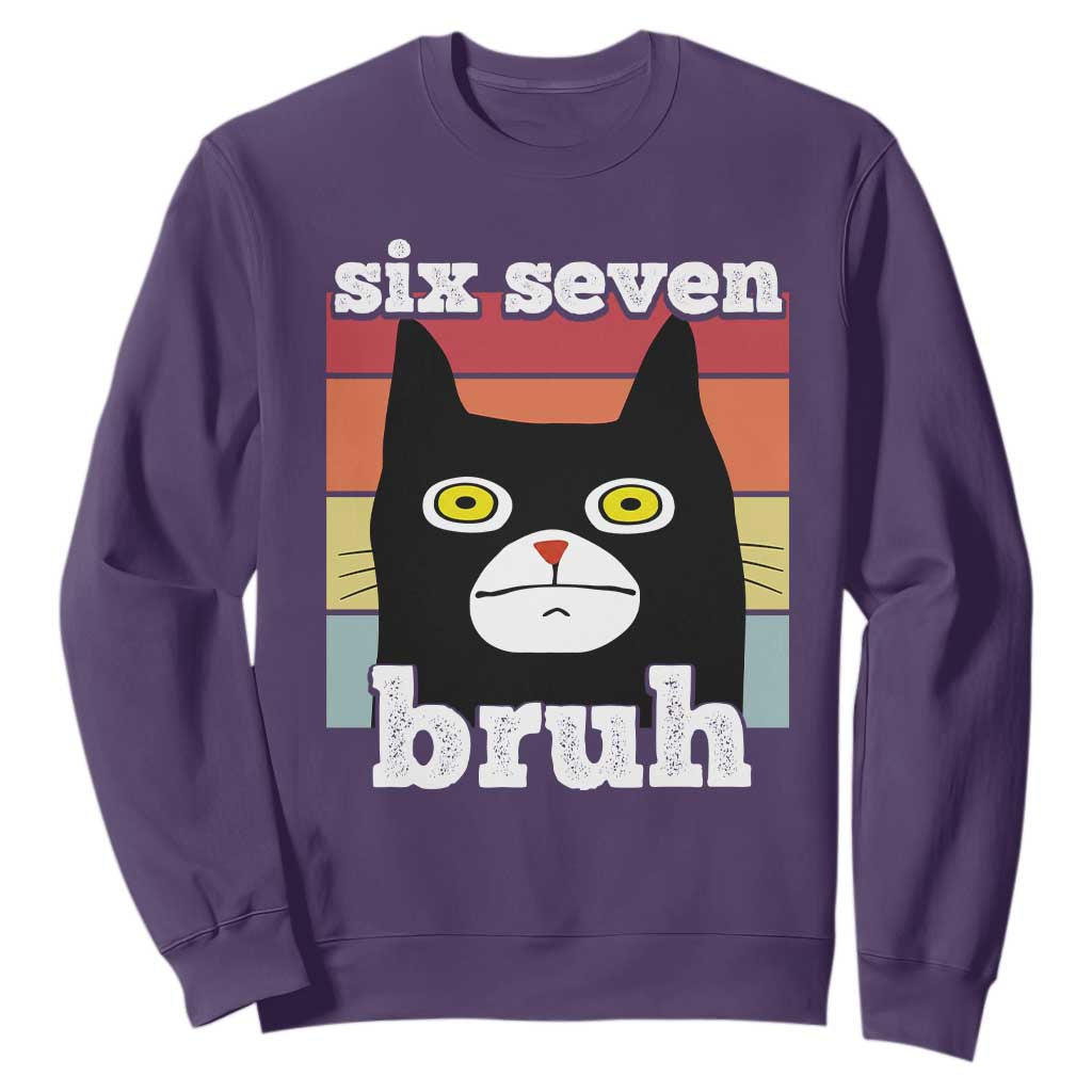 67 Bruh Meme Sweatshirt Funny Six Seven Black Cat TS14 Purple Print Your Wear