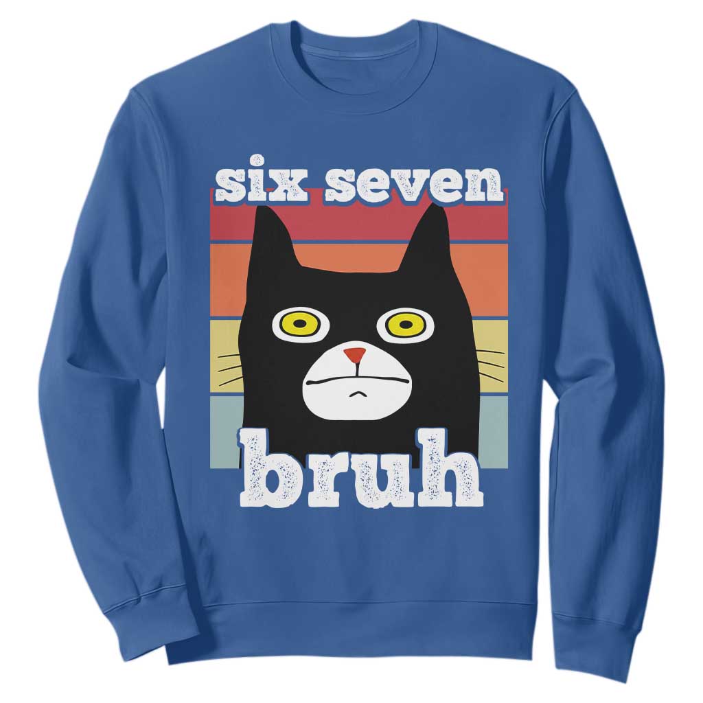 67 Bruh Meme Sweatshirt Funny Six Seven Black Cat TS14 Royal Blue Print Your Wear