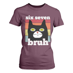 67 Bruh Meme T Shirt For Women Funny Six Seven Black Cat TS14 Maroon Print Your Wear