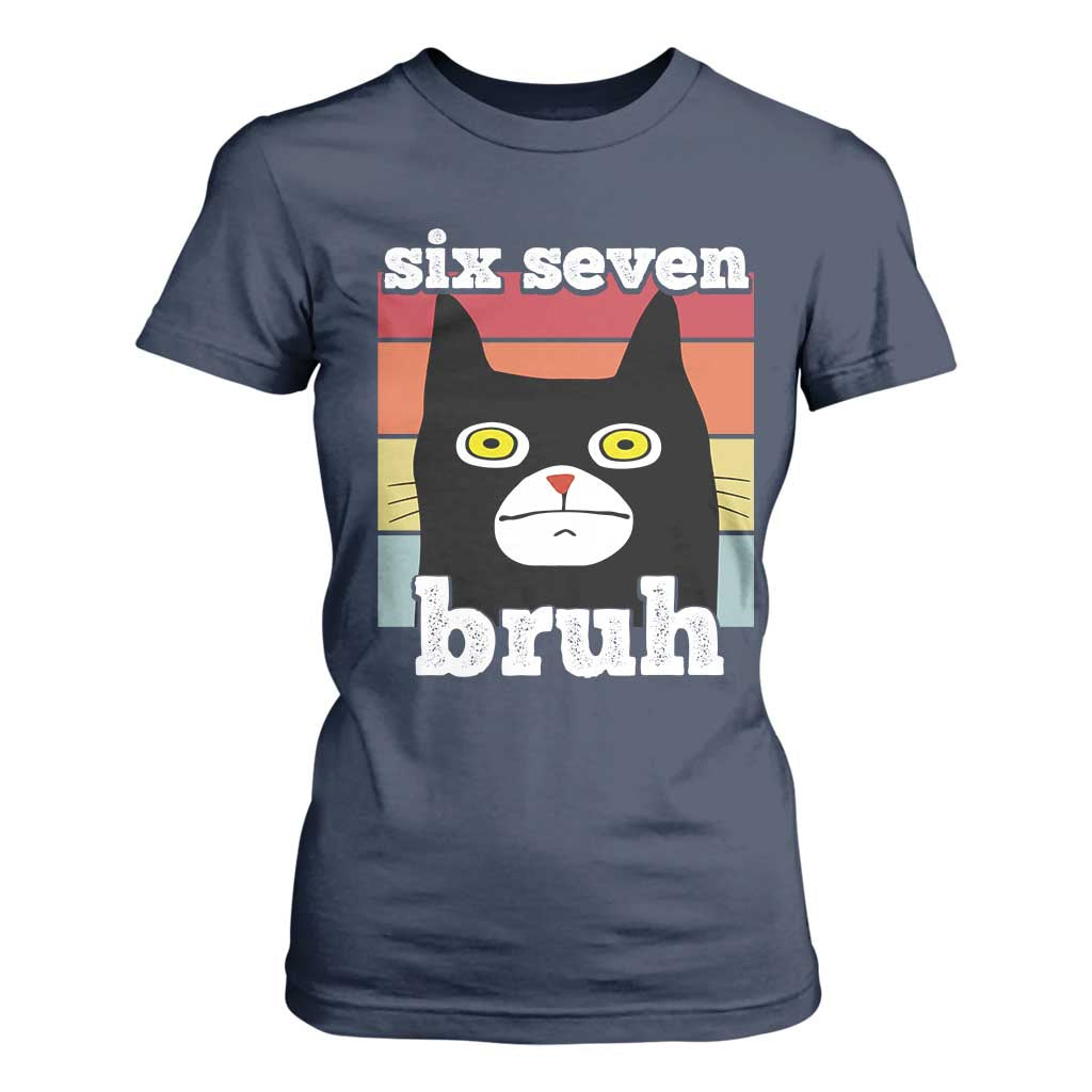 67 Bruh Meme T Shirt For Women Funny Six Seven Black Cat TS14 Navy Print Your Wear