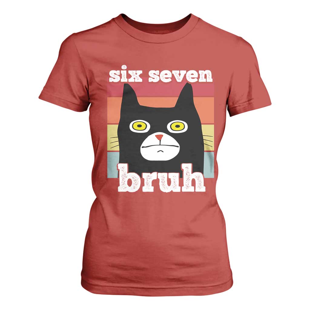 67 Bruh Meme T Shirt For Women Funny Six Seven Black Cat TS14 Red Print Your Wear
