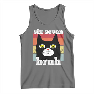 67 Bruh Meme Tank Top Funny Six Seven Black Cat TS14 Black Heather Print Your Wear
