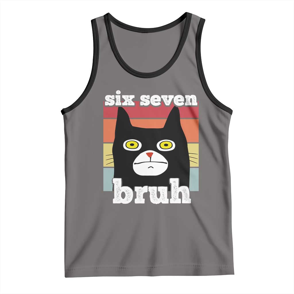 67 Bruh Meme Tank Top Funny Six Seven Black Cat TS14 Deep Heather Black Print Your Wear