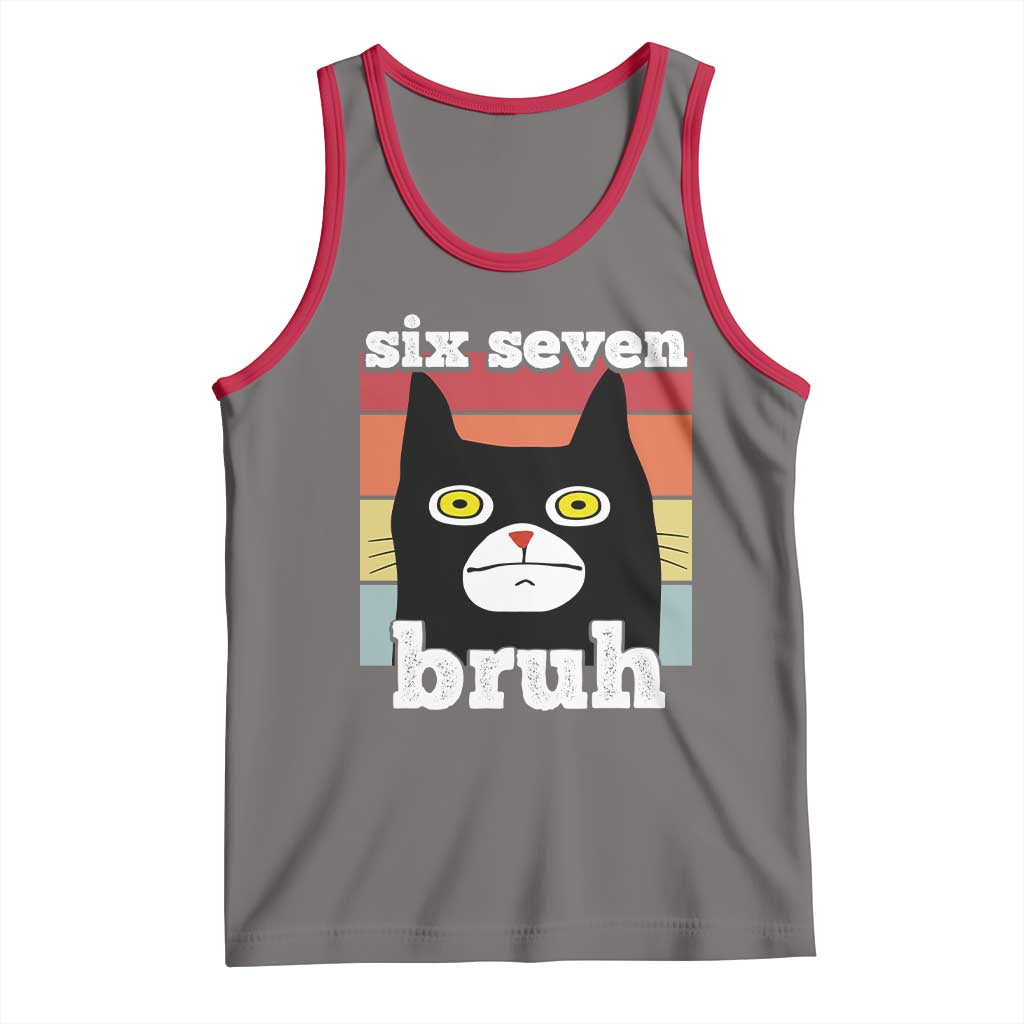 67 Bruh Meme Tank Top Funny Six Seven Black Cat TS14 Deep Heather Red Print Your Wear