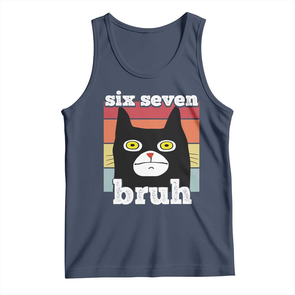 67 Bruh Meme Tank Top Funny Six Seven Black Cat TS14 Navy Print Your Wear