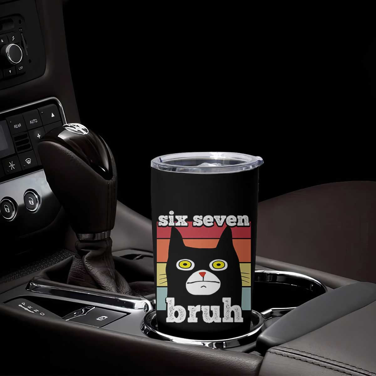 67 Bruh Meme Tumbler Cup Funny Six Seven Black Cat TS14 Print Your Wear