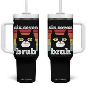 67 Bruh Meme Tumbler With Handle Funny Six Seven Black Cat TS14 One Size: 40 oz Black Print Your Wear