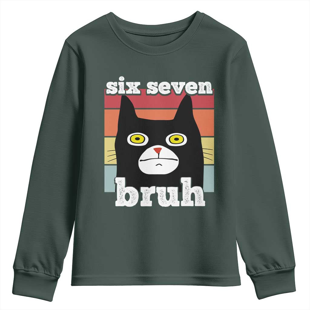 67 Bruh Meme Youth Sweatshirt Funny Six Seven Black Cat TS14 Dark Forest Green Print Your Wear