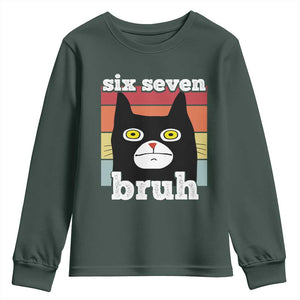 67 Bruh Meme Youth Sweatshirt Funny Six Seven Black Cat TS14 Dark Forest Green Print Your Wear