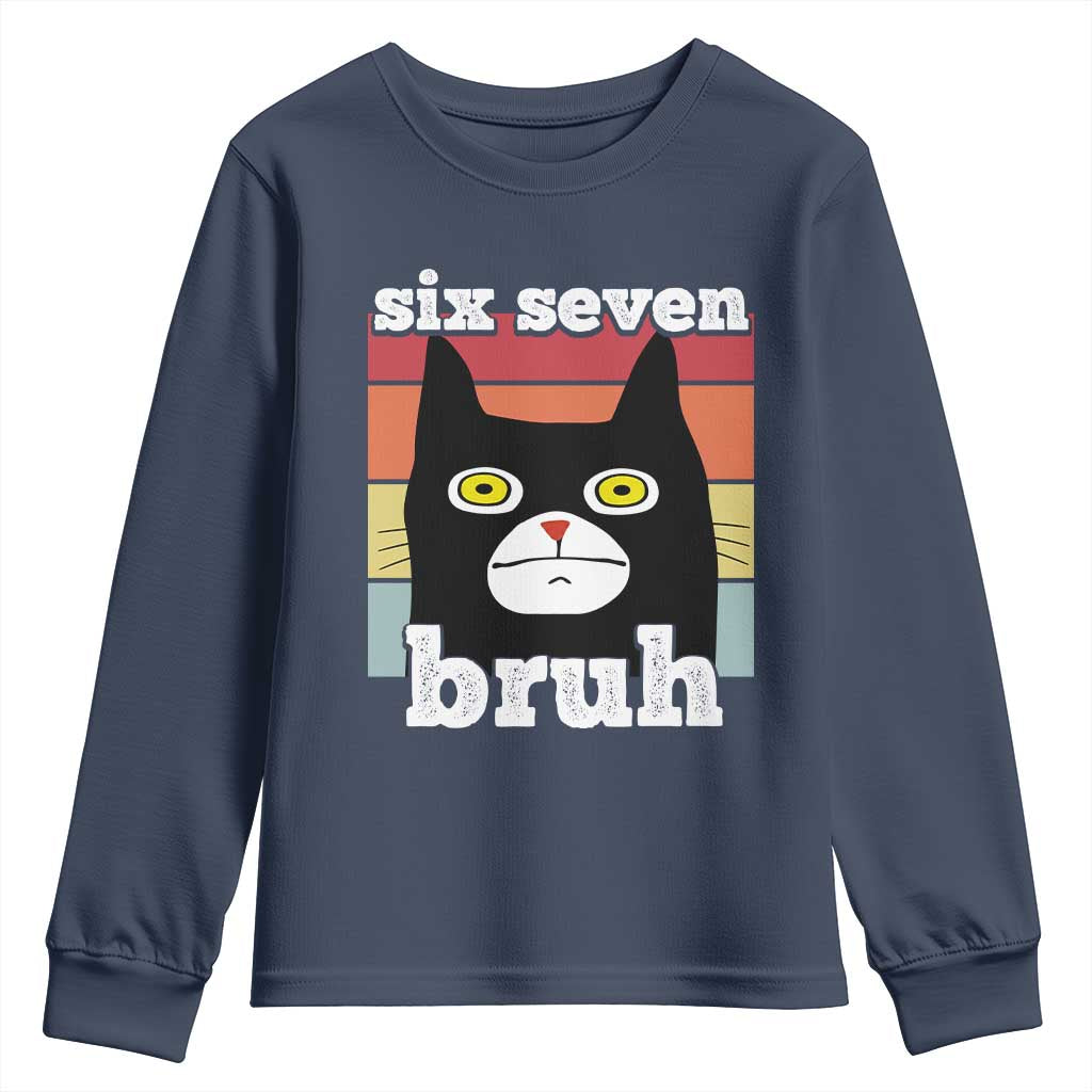 67 Bruh Meme Youth Sweatshirt Funny Six Seven Black Cat TS14 Navy Print Your Wear