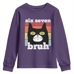 67 Bruh Meme Youth Sweatshirt Funny Six Seven Black Cat TS14 Purple Print Your Wear