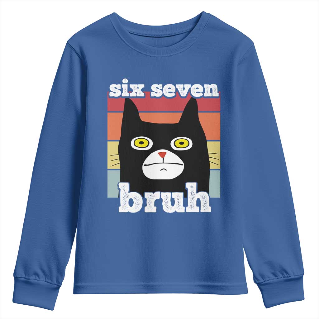 67 Bruh Meme Youth Sweatshirt Funny Six Seven Black Cat TS14 Royal Blue Print Your Wear
