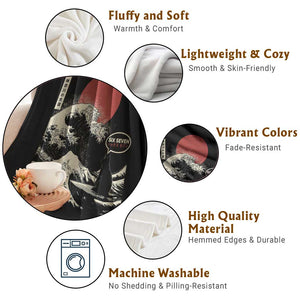 67 Six Seven Bruh Meme Throw Blanket Funny Japanese Black Cat Surfing The Great Wave Kanagawa TS14 Print Your Wear