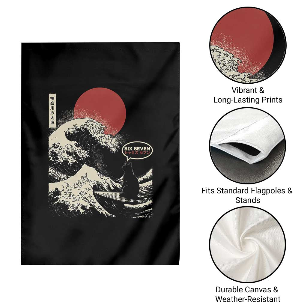 67 Six Seven Bruh Meme Garden Flag Funny Japanese Black Cat Surfing The Great Wave Kanagawa TS14 Print Your Wear