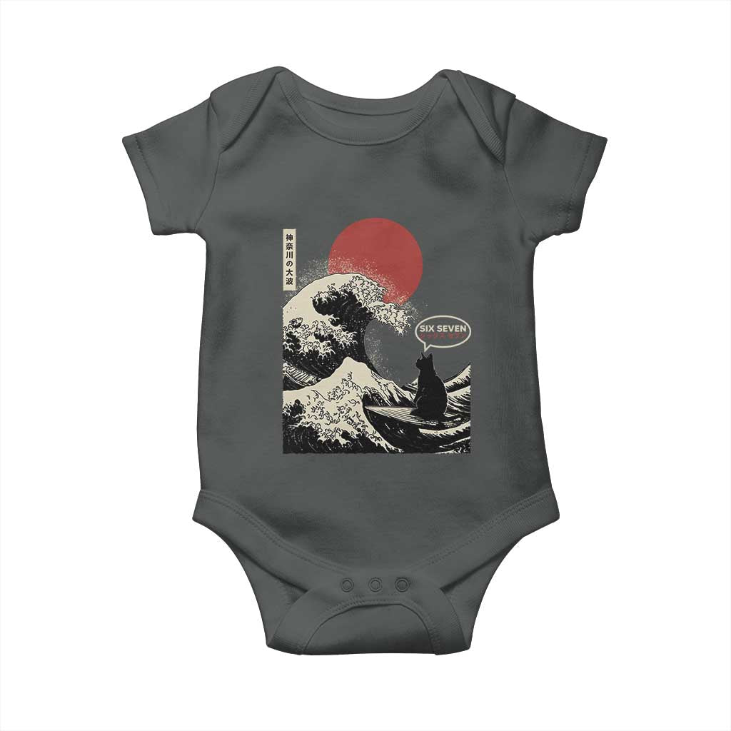 67 Six Seven Bruh Meme Baby Onesie Funny Japanese Black Cat Surfing The Great Wave Kanagawa TS14 Dark Heather Print Your Wear