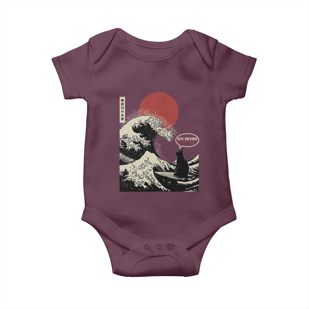 67 Six Seven Bruh Meme Baby Onesie Funny Japanese Black Cat Surfing The Great Wave Kanagawa TS14 Maroon Print Your Wear