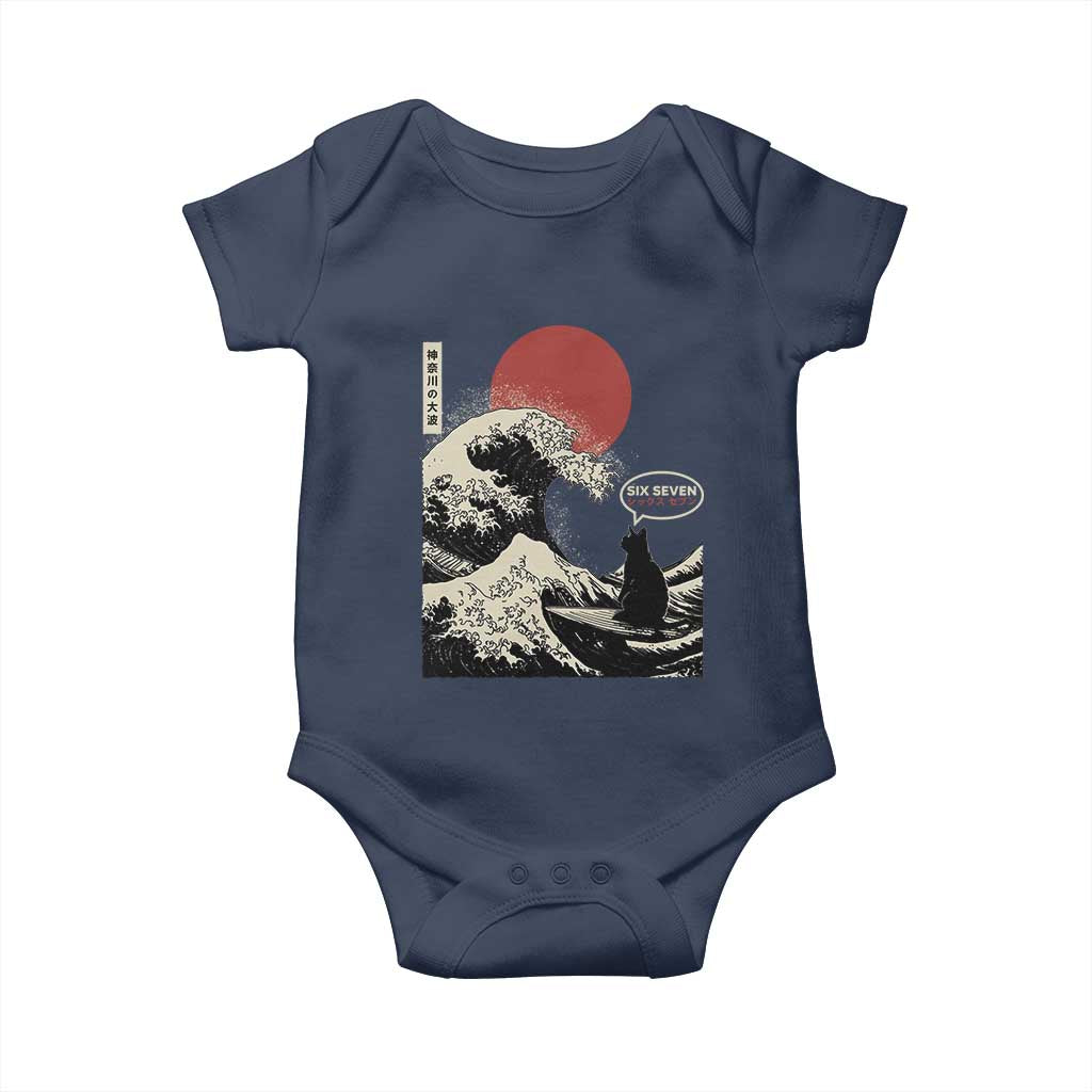 67 Six Seven Bruh Meme Baby Onesie Funny Japanese Black Cat Surfing The Great Wave Kanagawa TS14 Navy Print Your Wear