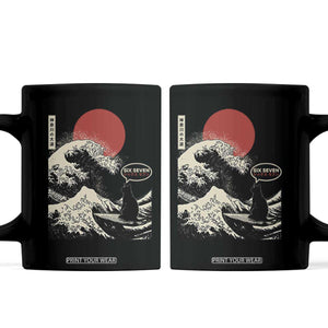 67 Six Seven Bruh Meme Coffee Mug Funny Japanese Black Cat Surfing The Great Wave Kanagawa TS14 Black Print Your Wear