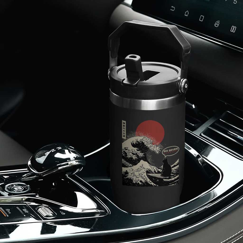 67 Six Seven Bruh Meme Flip Straw Tumbler Funny Japanese Black Cat Surfing The Great Wave Kanagawa TS14 Print Your Wear