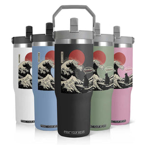 67 Six Seven Bruh Meme Flip Straw Tumbler Funny Japanese Black Cat Surfing The Great Wave Kanagawa TS14 Print Your Wear