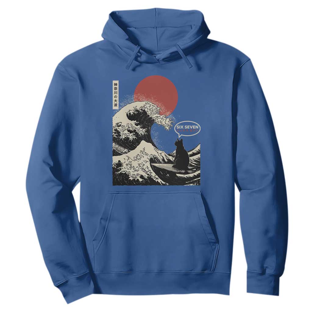 67 Six Seven Bruh Meme Hoodie Funny Japanese Black Cat Surfing The Great Wave Kanagawa TS14 Royal Blue Print Your Wear