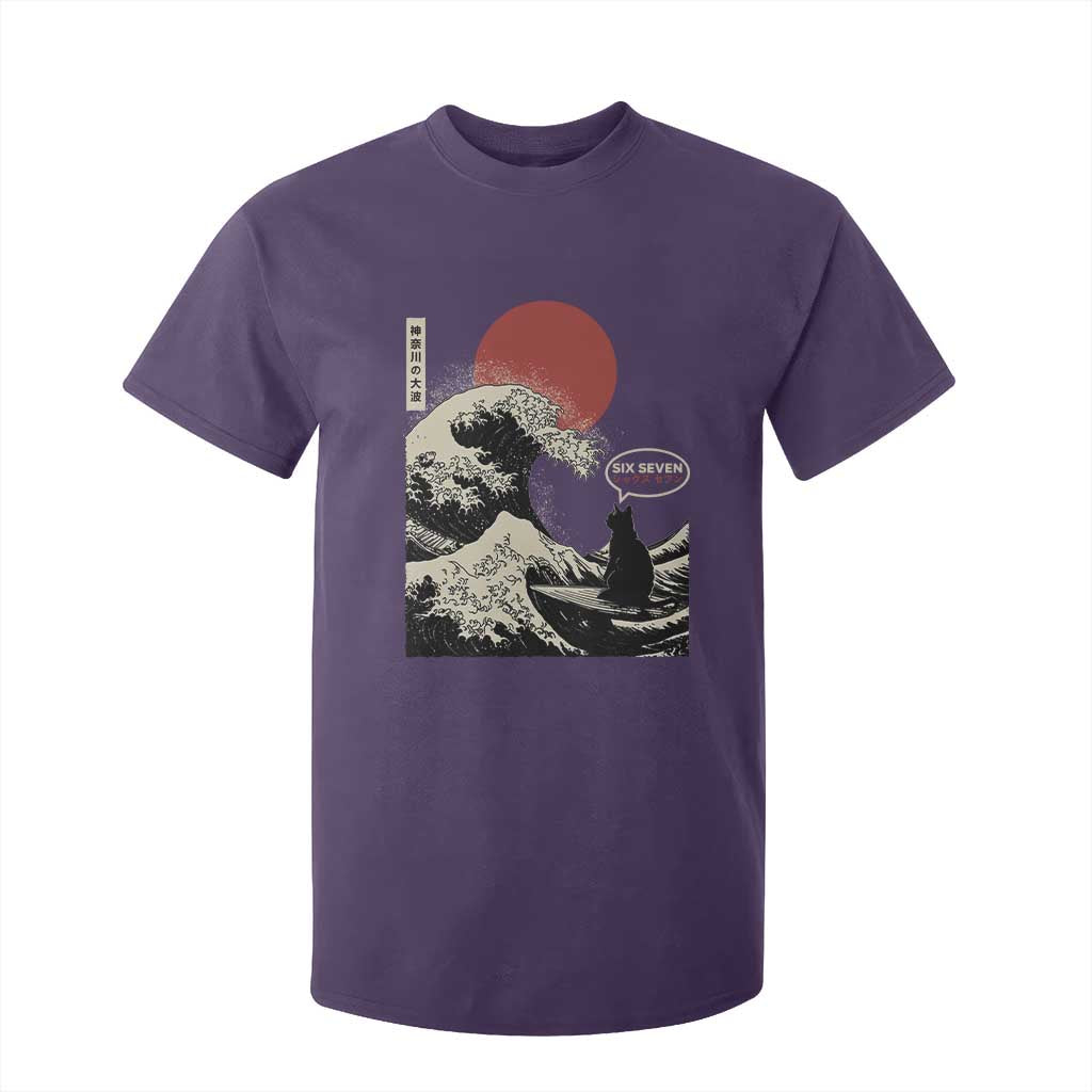 67 Six Seven Bruh Meme T Shirt For Kid Funny Japanese Black Cat Surfing The Great Wave Kanagawa TS14 Purple Print Your Wear