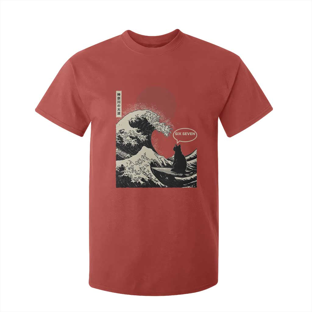 67 Six Seven Bruh Meme T Shirt For Kid Funny Japanese Black Cat Surfing The Great Wave Kanagawa TS14 Red Print Your Wear