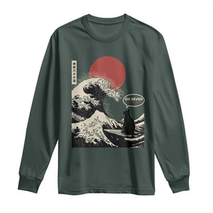 67 Six Seven Bruh Meme Long Sleeve Shirt Funny Japanese Black Cat Surfing The Great Wave Kanagawa TS14 Dark Forest Green Print Your Wear