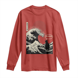 67 Six Seven Bruh Meme Long Sleeve Shirt Funny Japanese Black Cat Surfing The Great Wave Kanagawa TS14 Red Print Your Wear