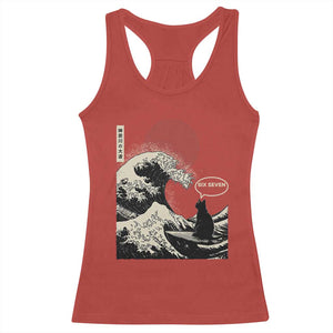 67 Six Seven Bruh Meme Racerback Tank Top Funny Japanese Black Cat Surfing The Great Wave Kanagawa TS14 Red Print Your Wear