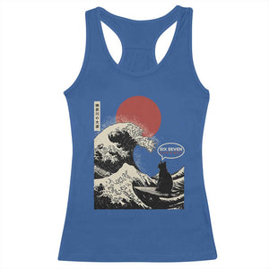 67 Six Seven Bruh Meme Racerback Tank Top Funny Japanese Black Cat Surfing The Great Wave Kanagawa TS14 Royal Blue Print Your Wear
